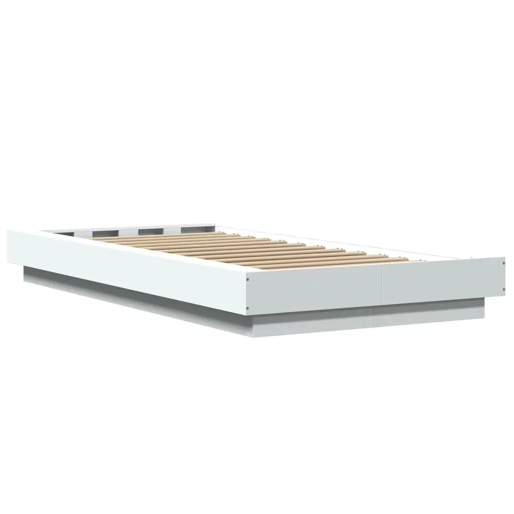 Bed Frame for Bedroom 90x190 cm with RGB LED Lights and Slatted Base White