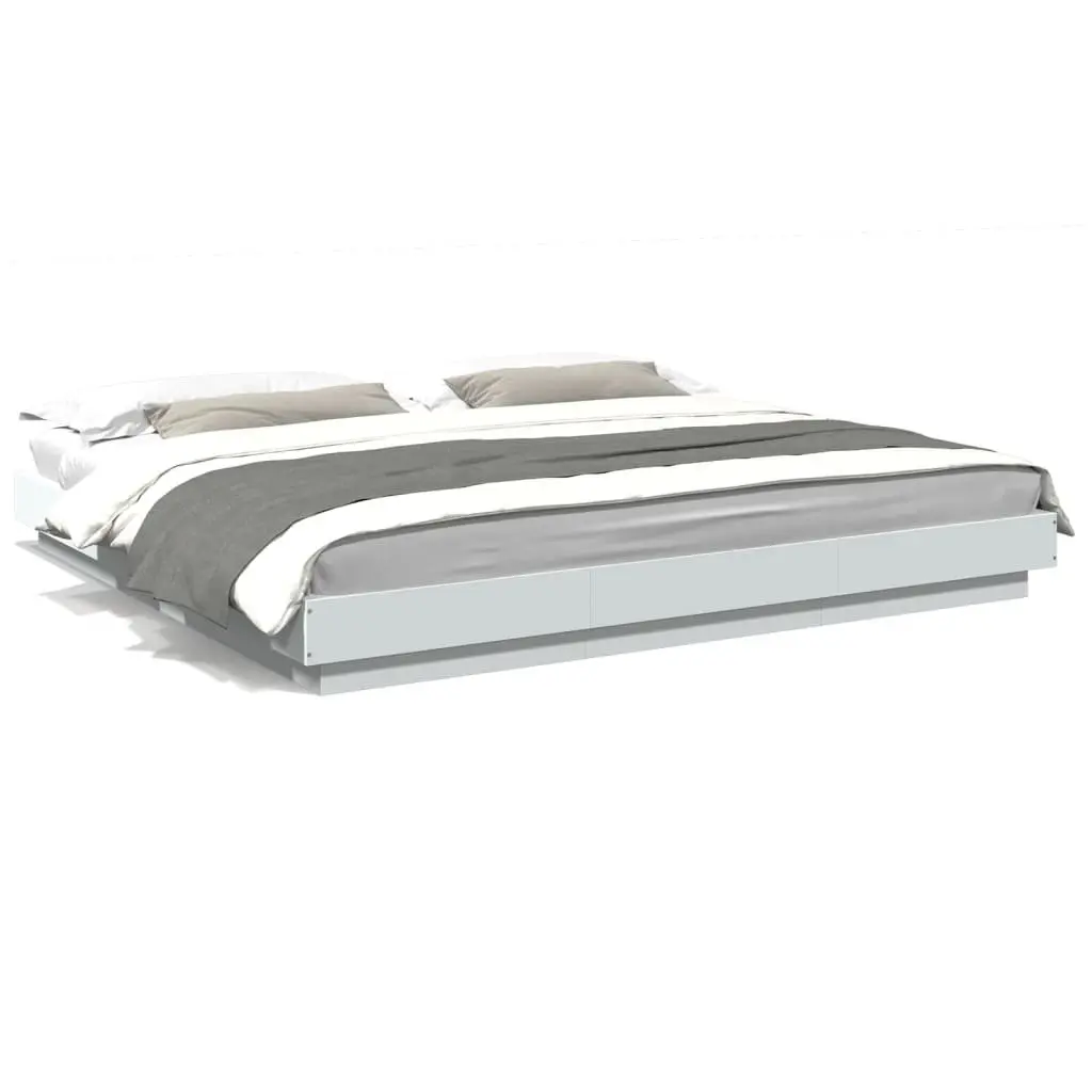 King Bed Frame 183x203cm White Modern Design Engineered Wood Slatted Base
