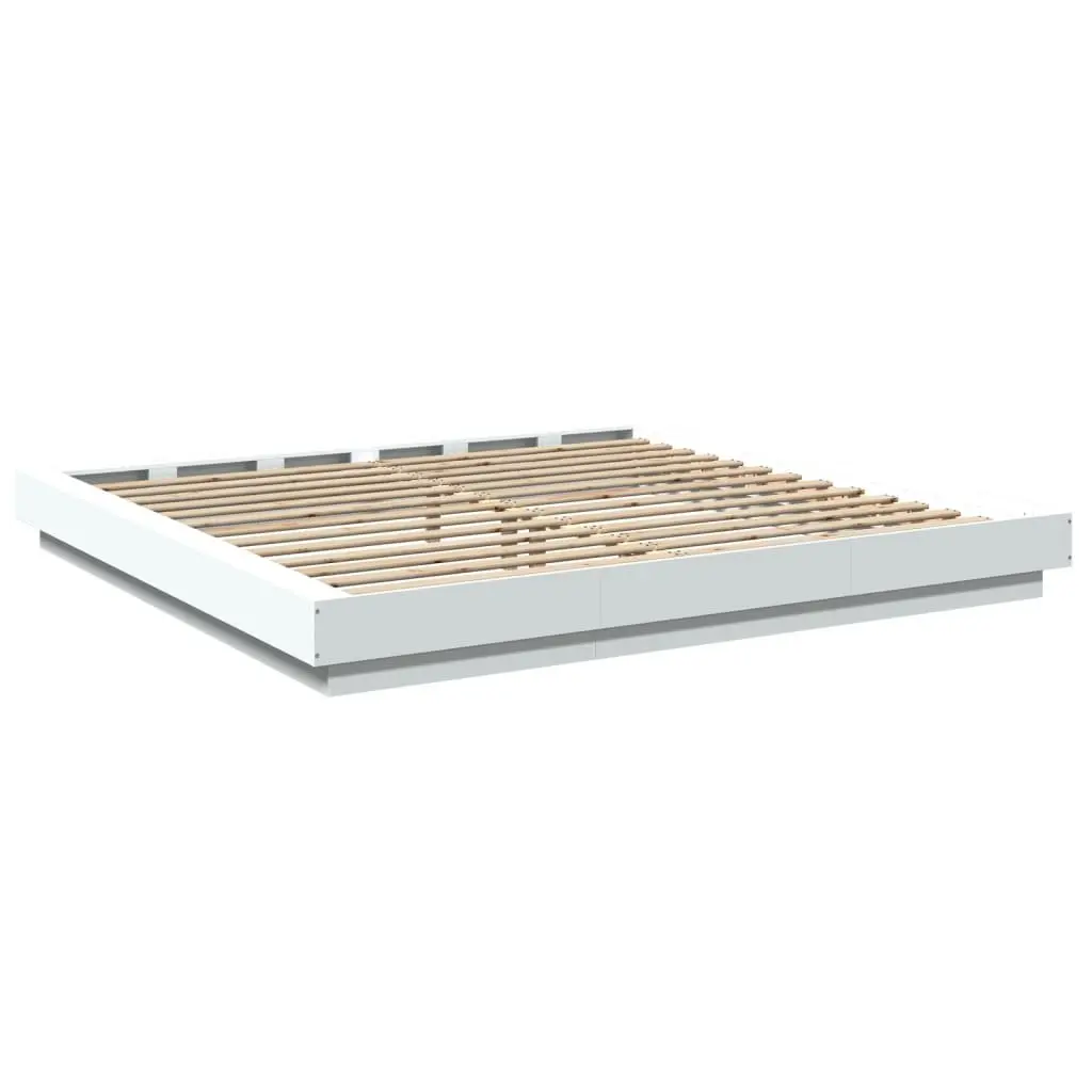 King Bed Frame 183x203cm White Modern Design Engineered Wood Slatted Base