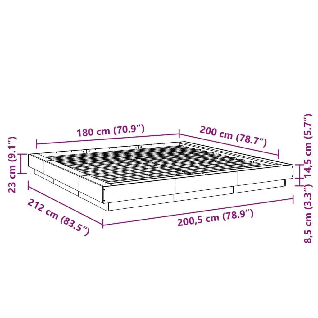 King Bed Frame 183x203cm White Modern Design Engineered Wood Slatted Base