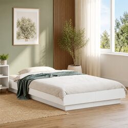 White Bed Frame 90x190 cm Modern Design Engineered Wood Slatted Base