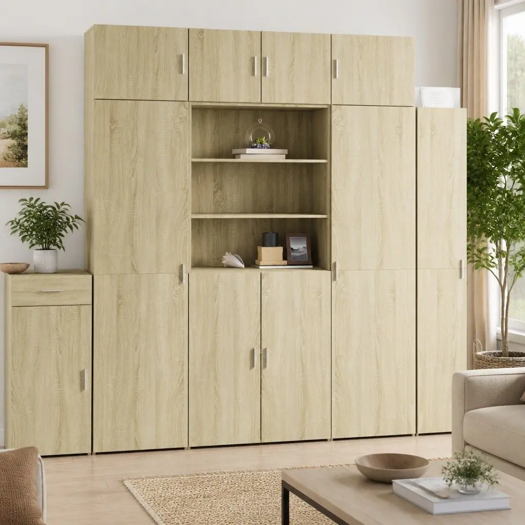 80x42.5x185cm Brown Engineered Wood Highboard Cabinet