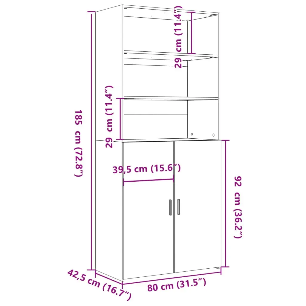 80x42.5x185cm Brown Engineered Wood Highboard Cabinet