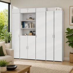 White Highboard Storage Cabinet: 40 x 42.5 x 185 cm