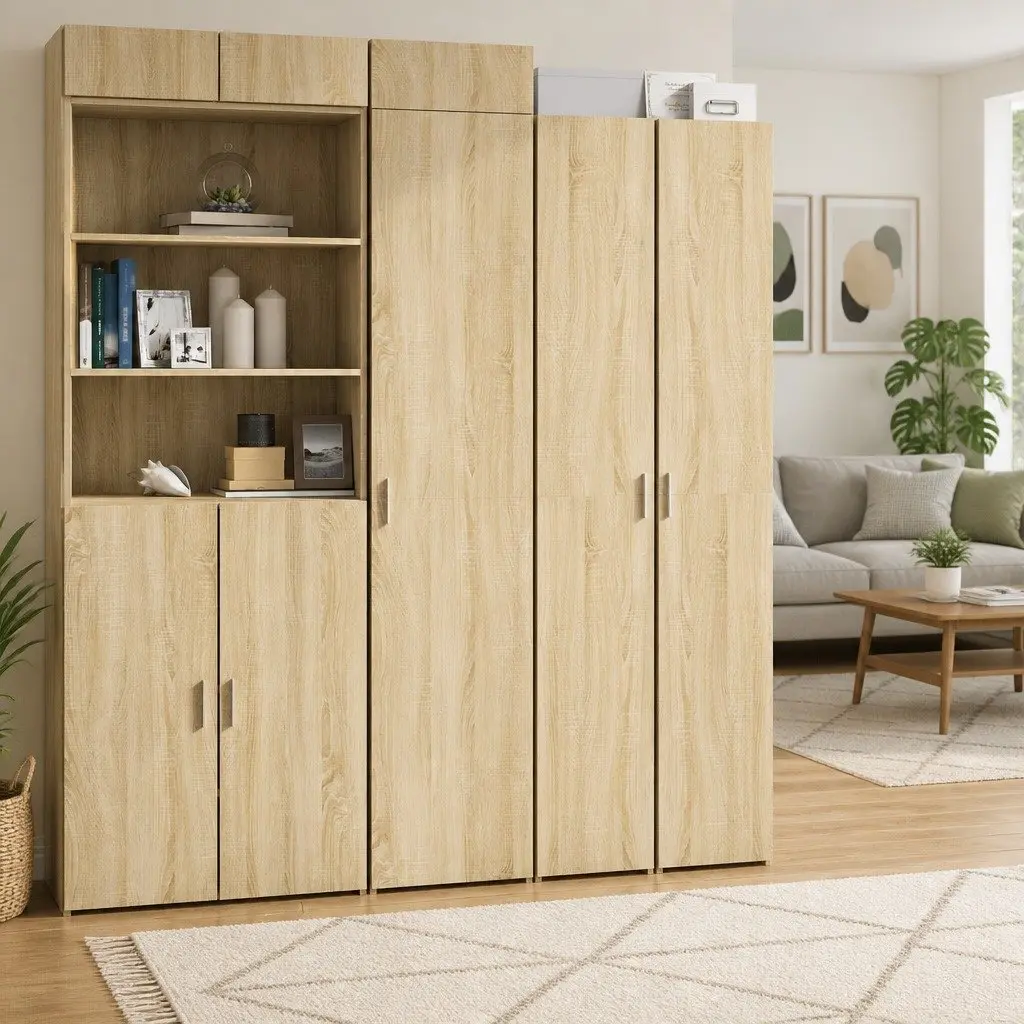 Highboard Storage Cabinet Brown Engineered Wood Sideboard Bedroom Living Room