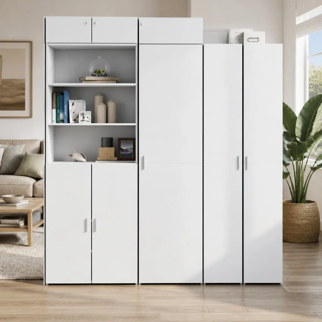 White Highboard Storage Cabinet for Living Room Bedroom Hallway 50x42.5x185cm Engineered Wood
