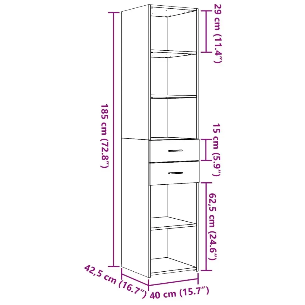 Highboard Storage Cabinet Engineered Wood for Home 40x42.5x185cm