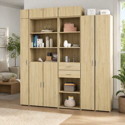 Highboard Storage Cabinet: 50x42.5x185cm, Brown, Engineered Wood