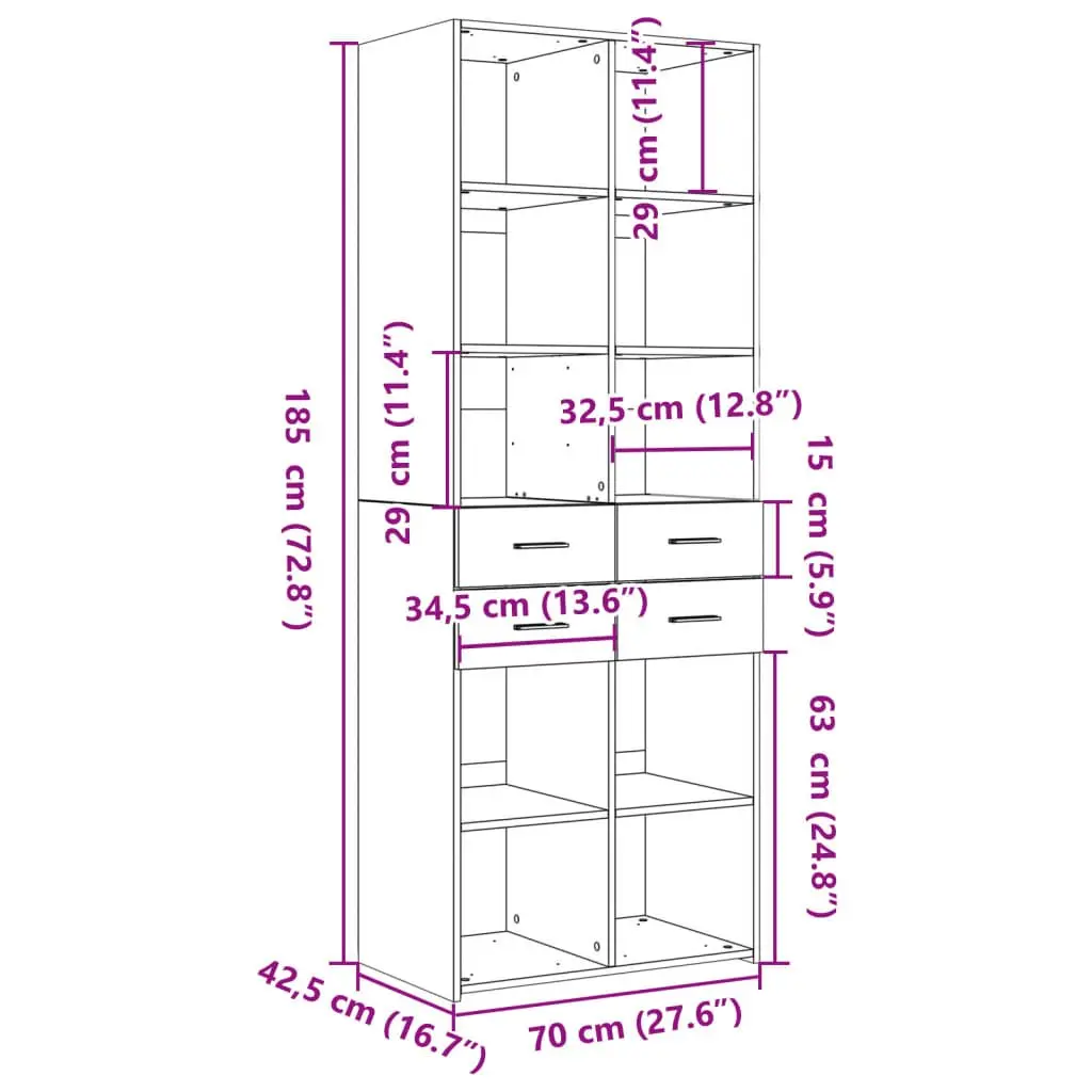 Highboard Storage Cabinet for Home 70x42.5x185 cm White Engineered Wood
