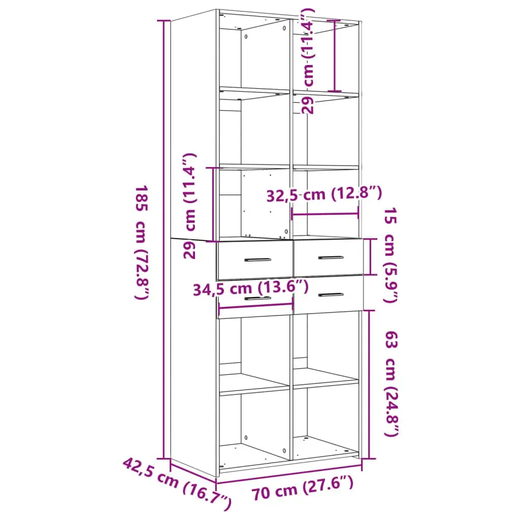 Highboard Storage Cabinet for Home 70x42.5x185cm Brown Engineered Wood Modern