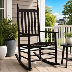 Rocking Chairs Set of 2 Brown Solid Wood Poplar Curved Seat High Back Armrest