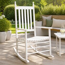 Rocking Chairs Set of 2 White Solid Wood High Back Curved Seat Armrest Porch