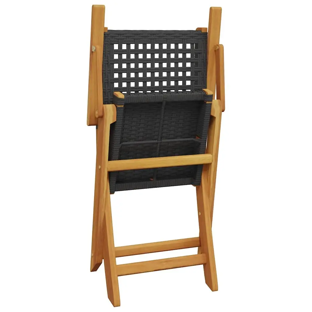 7 Piece Garden Dining Set Outdoor Patio Black Poly Rattan Solid Wood