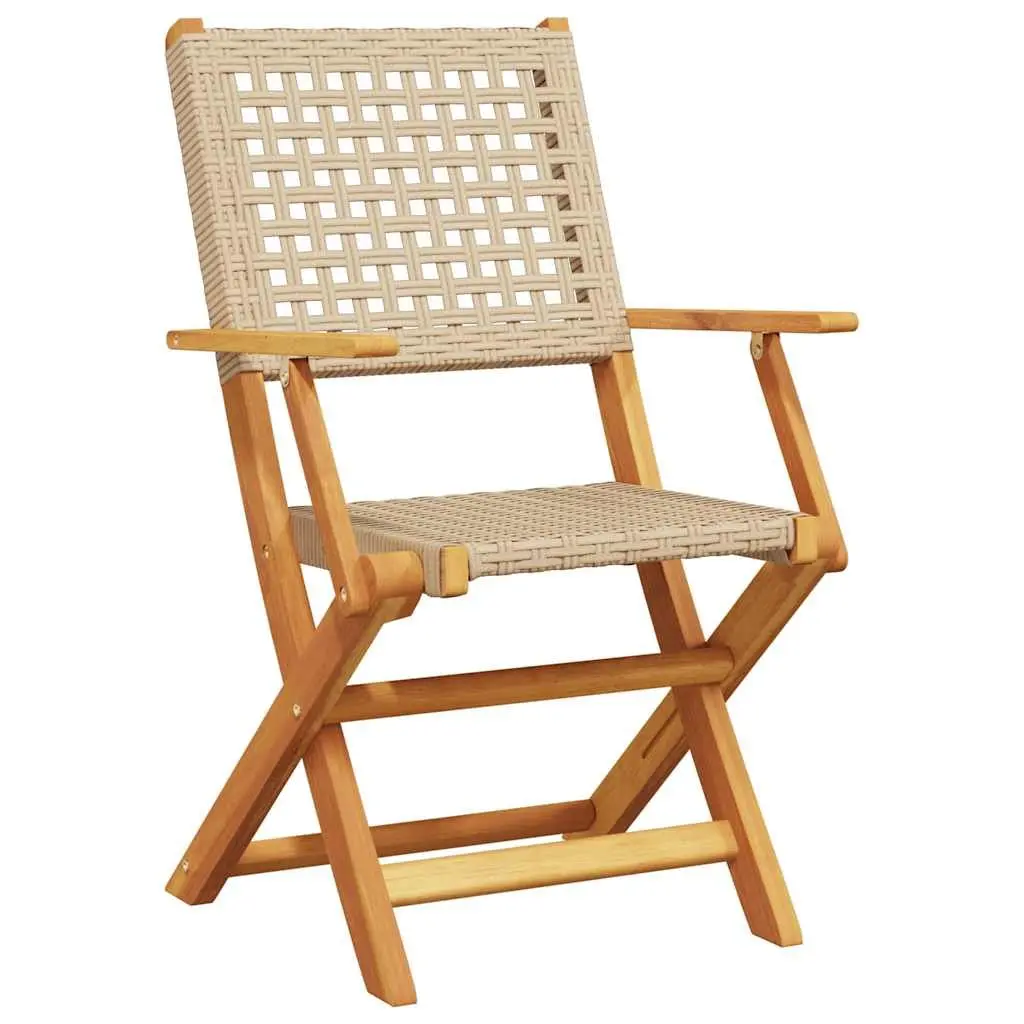 7 Piece Outdoor Garden Dining Set Patio Furniture Acacia Wood Poly Rattan Beige