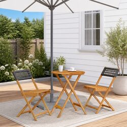 Compact 3-Piece Black Bistro Set with Acacia and Rattan