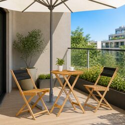 3 Piece Outdoor Bistro Set Foldable Garden Patio Furniture Black Wood Chairs