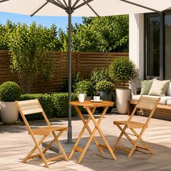 3-Piece Bistro Set: Beige Foldable Table and Chairs