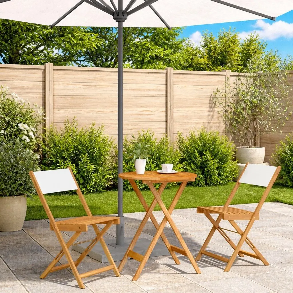 3 Piece Outdoor Bistro Set White Foldable Garden Patio Furniture Table Chairs