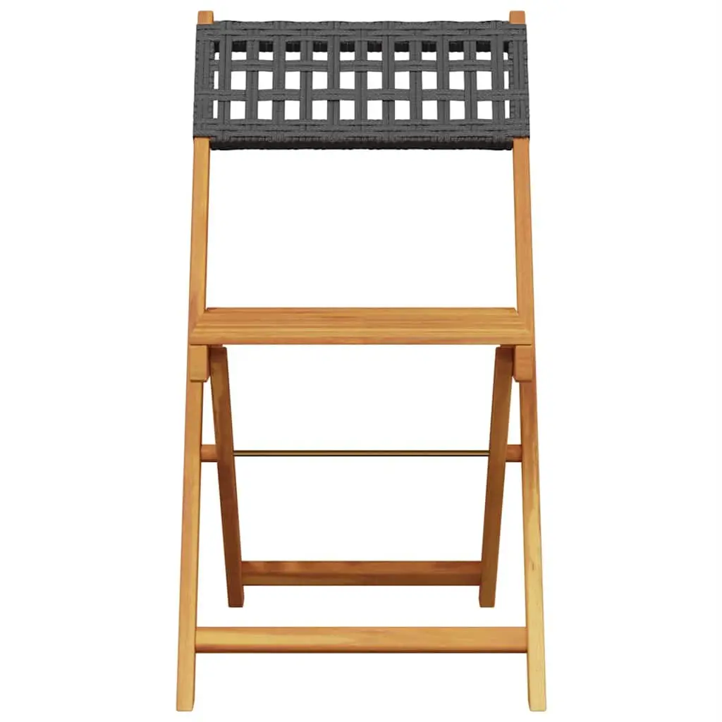 Bistro Set Outdoor Garden Patio Furniture 3 Piece Black Acacia Wood Poly Rattan