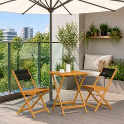 3 Piece Bistro Set: 1 Table, 2 Chairs, Black Acacia Wood