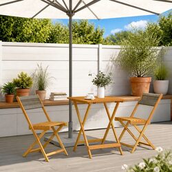 3 Piece Grey Bistro Set Made from Acacia Wood
