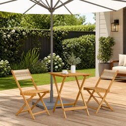 3 Piece Bistro Set: Beige, Acacia Wood, 2 Chairs & Table