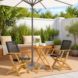 3 Piece Bistro Set Outdoor Garden Furniture Black Poly Rattan Wood Foldable