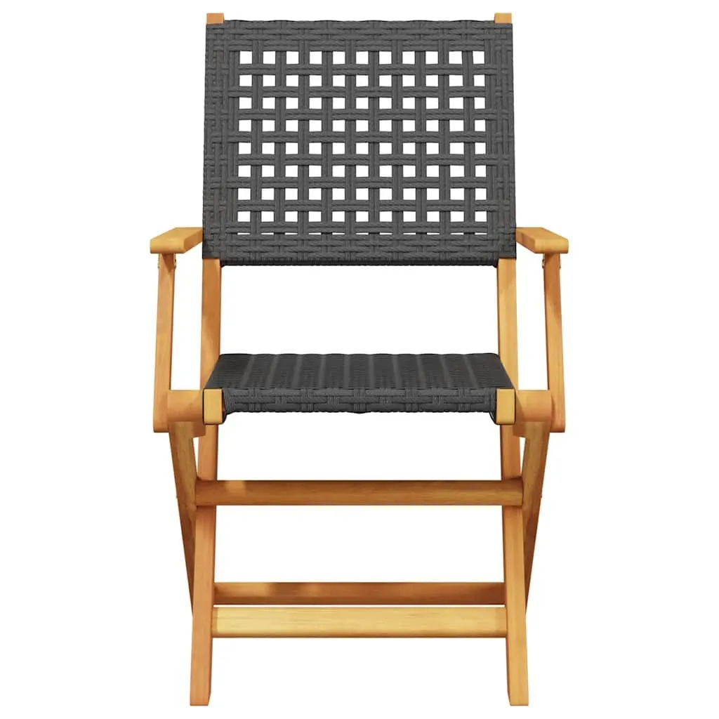 Bistro Set Outdoor Garden Furniture 3 Piece Black Poly Rattan Wood Foldable
