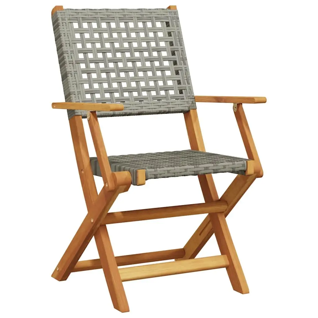 3 Piece Bistro Set Grey Poly Rattan Solid Wood Outdoor Garden Patio Furniture