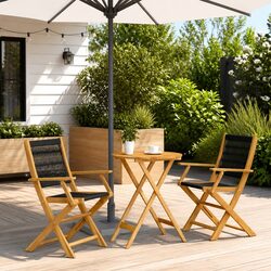 3 Piece Bistro Set: Black Solid Acacia Wood Furniture