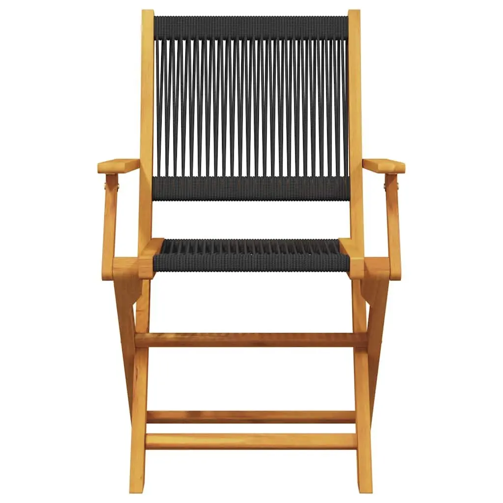 Black 3 Piece Bistro Set Solid Acacia Wood Foldable Outdoor Garden Furniture Table Chairs
