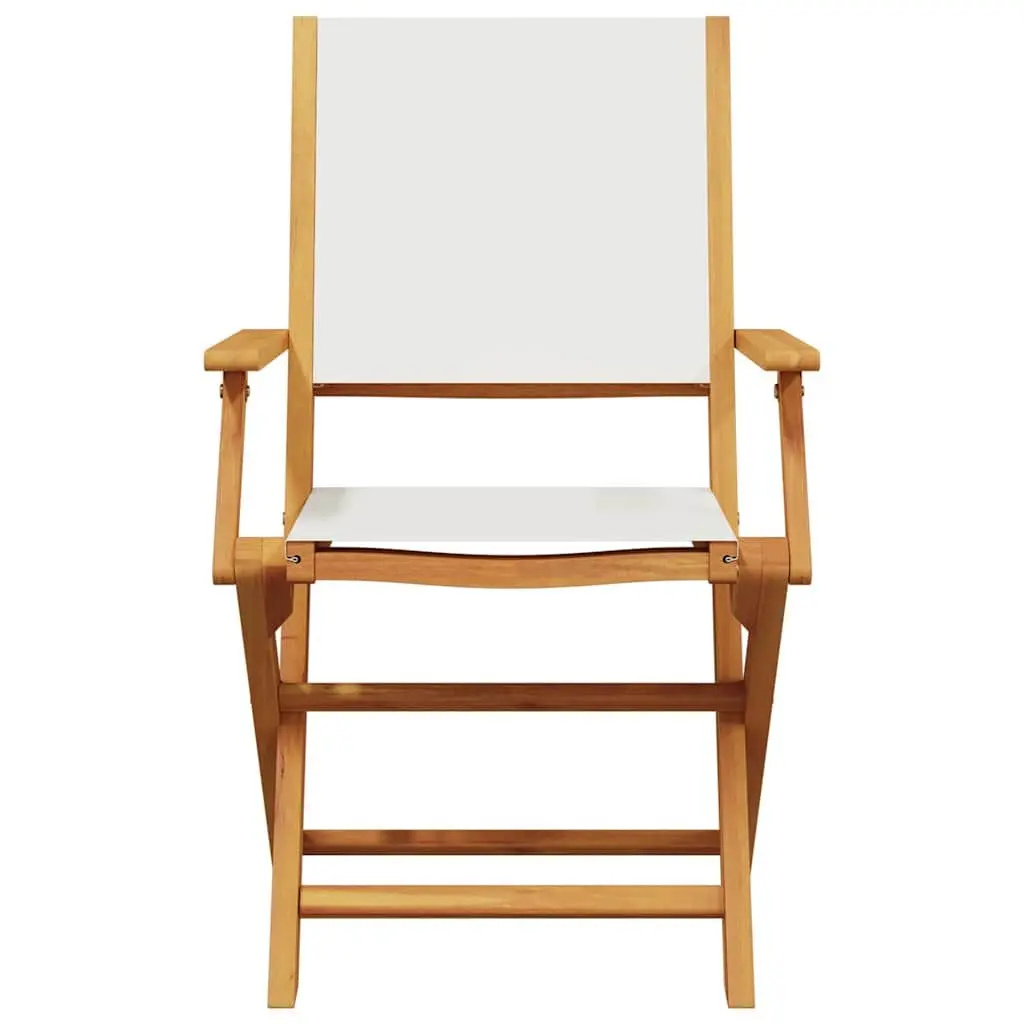 3 Piece Outdoor Bistro Set White Cream Fabric Solid Wood Garden Patio Furniture