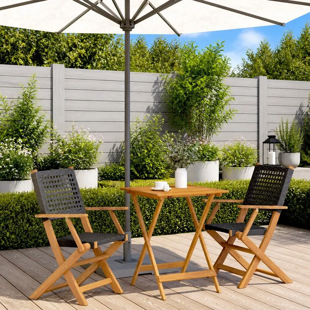 3 Piece Foldable Bistro Set in Black Poly Rattan