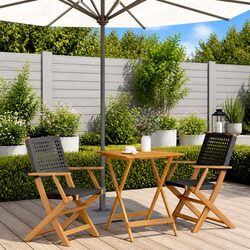 3 Piece Foldable Bistro Set in Black Poly Rattan