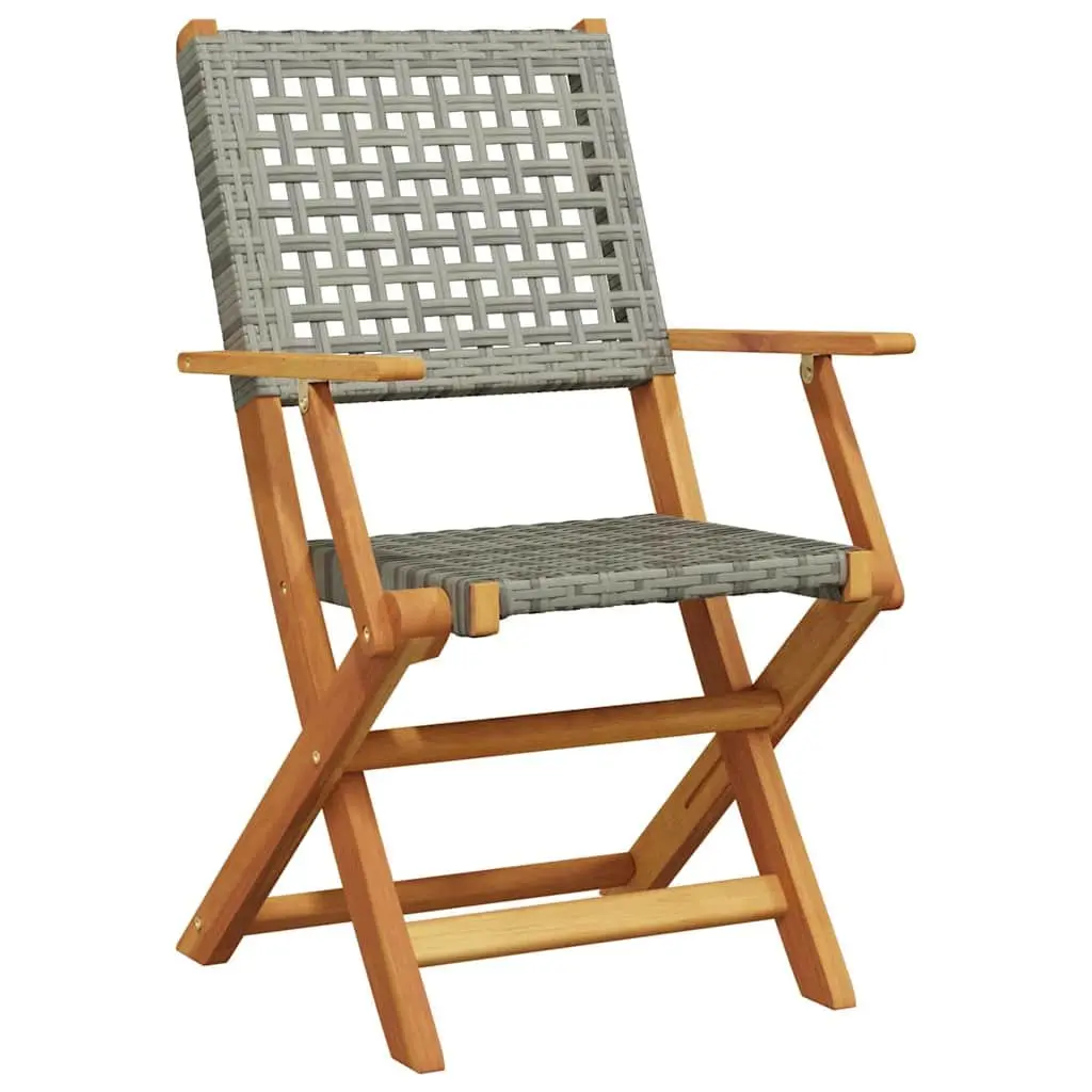 3 Piece Bistro Set Outdoor Garden Furniture Grey Poly Rattan Wood Foldable