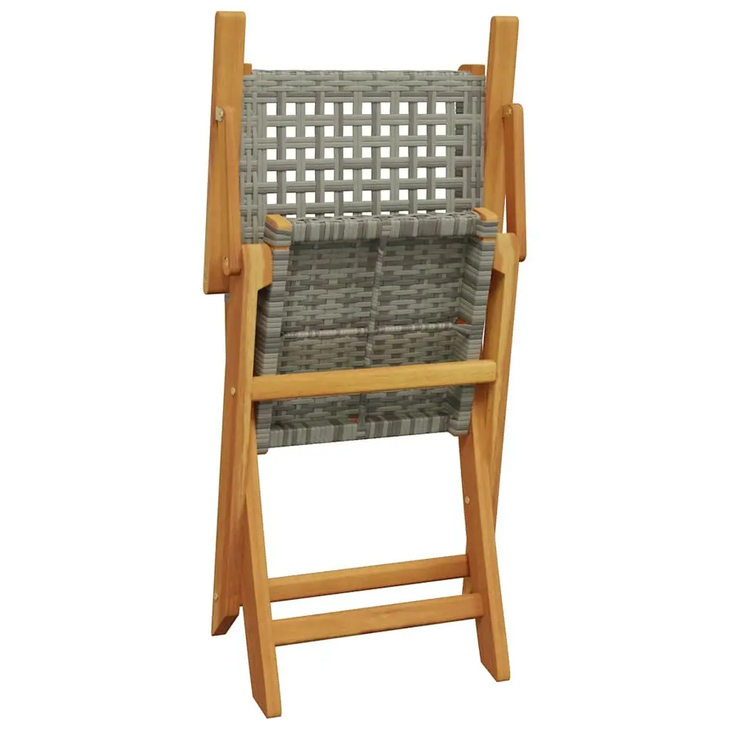 3 Piece Bistro Set Outdoor Garden Furniture Grey Poly Rattan Wood Foldable
