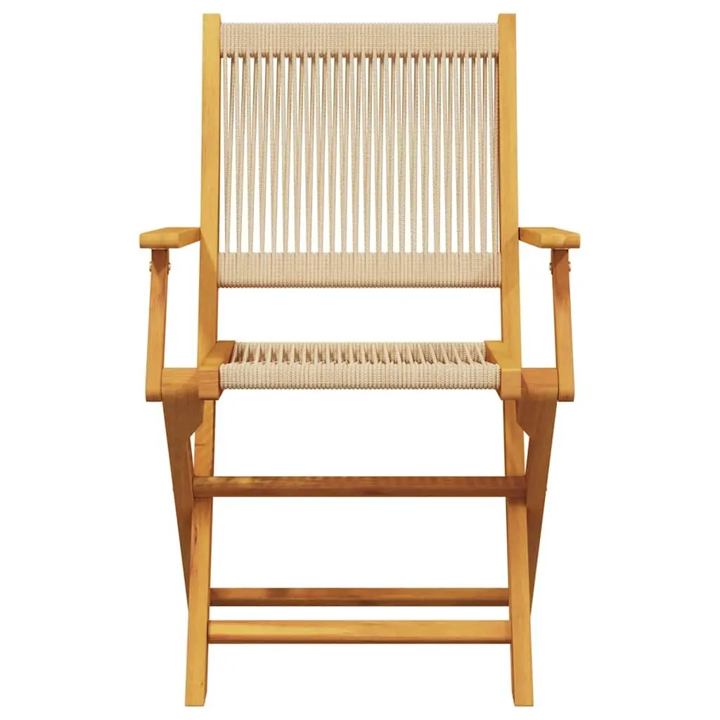 3 Piece Outdoor Bistro Set Folding Chairs Table Acacia Beige Garden Furniture