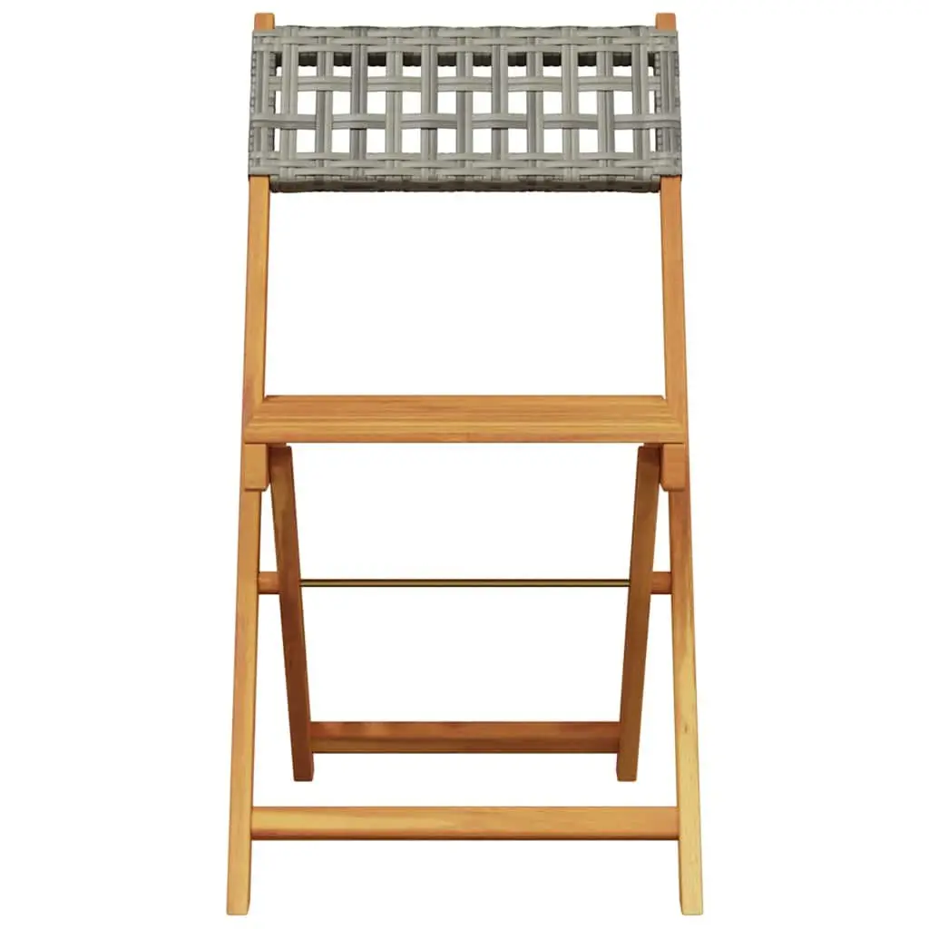 Bistro Set Outdoor Garden Furniture Grey 3 Piece Poly Rattan Solid Wood
