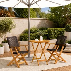 3 Piece Bistro Set Black Poly Rattan Solid Wood Outdoor Garden Furniture