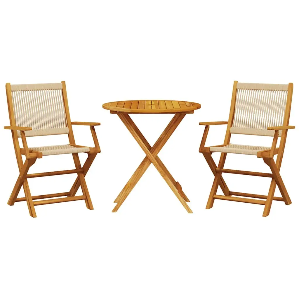 Beige Outdoor Bistro Set 3 Piece Foldable Furniture for Garden Balcony
