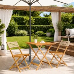 3-Piece Bistro Set: 2 Chairs and 1 Table in Beige Rattan