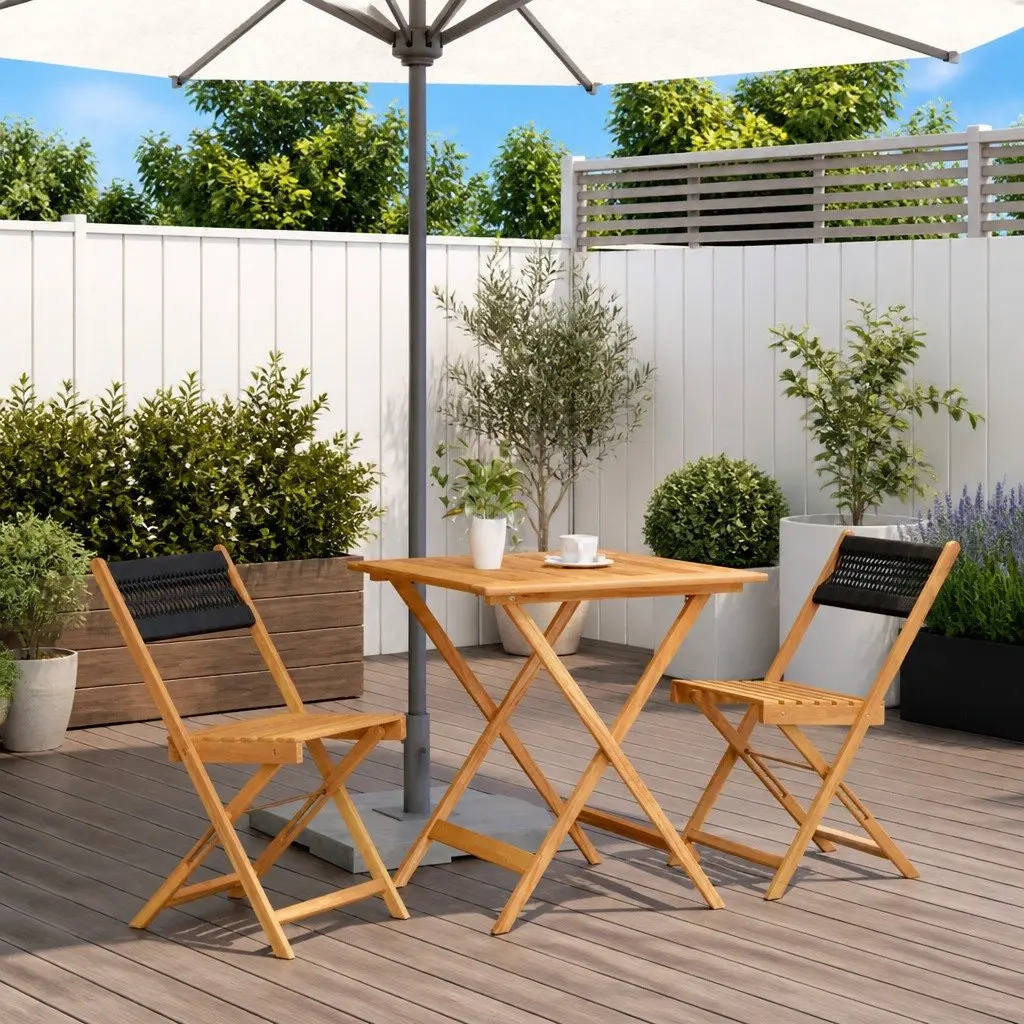 Bistro Set Outdoor Garden Patio Furniture 3 Piece Black Polypropylene Solid Wood