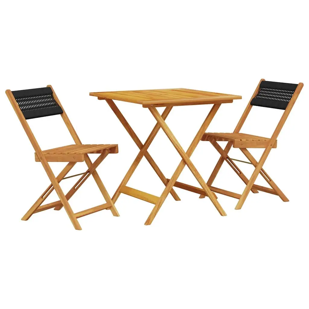 Bistro Set Outdoor Garden Patio Furniture 3 Piece Black Polypropylene Solid Wood