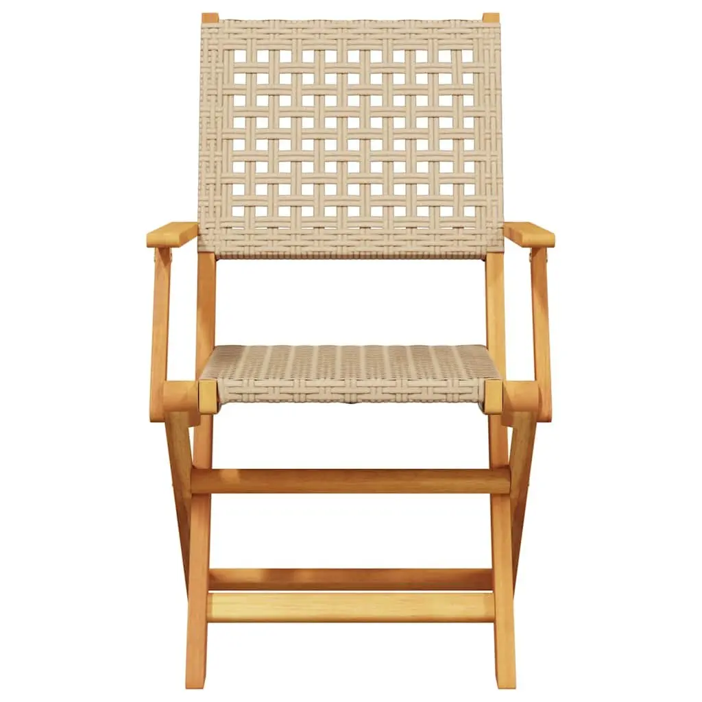 Outdoor Bistro Set 3 Piece Beige Poly Rattan Solid Wood Garden Patio Furniture