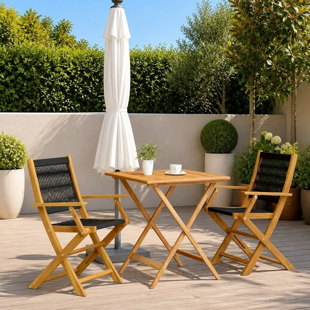 3 Piece Outdoor Bistro Set with Foldable Chairs