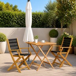 3 Piece Bistro Set Black Foldable Outdoor Garden Patio Dining Table and Chairs