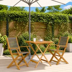 3 Piece Bistro Set Grey Foldable Outdoor Dining Table Chairs Garden Furniture