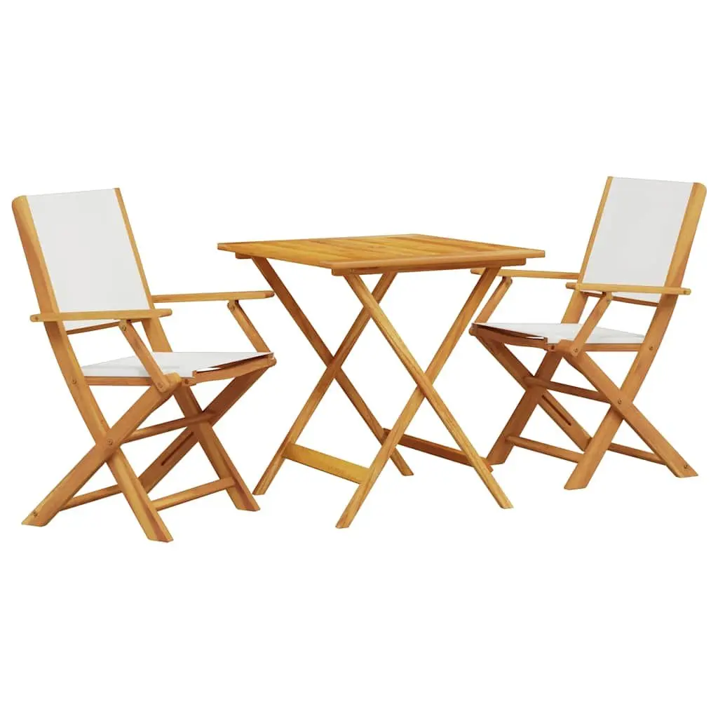 White Wooden Foldable Bistro Set for Outdoor Use 3 Piece Table and Chairs for Garden Balcony Patio