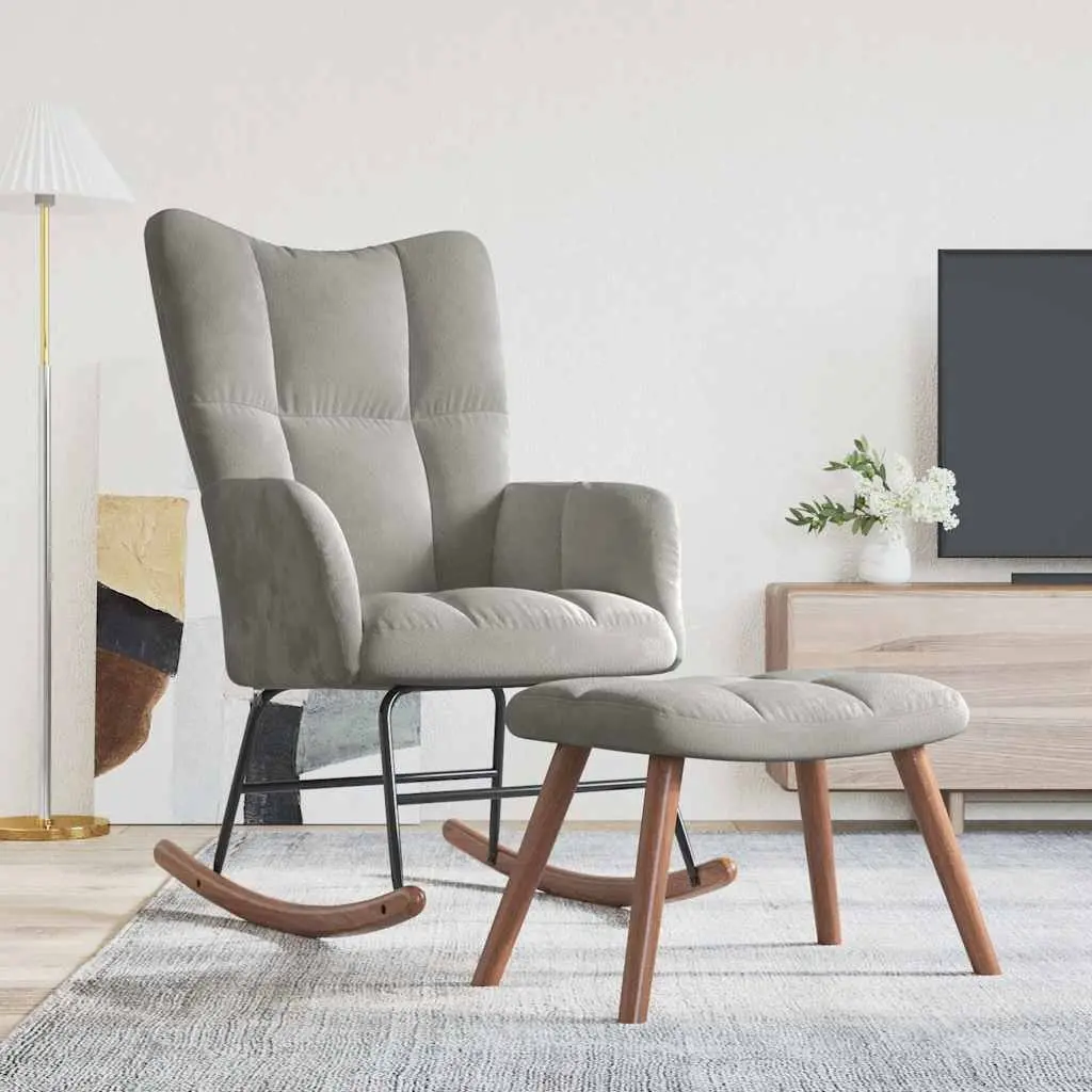 Rocking Chair with Stool Living Room Light Grey Velvet