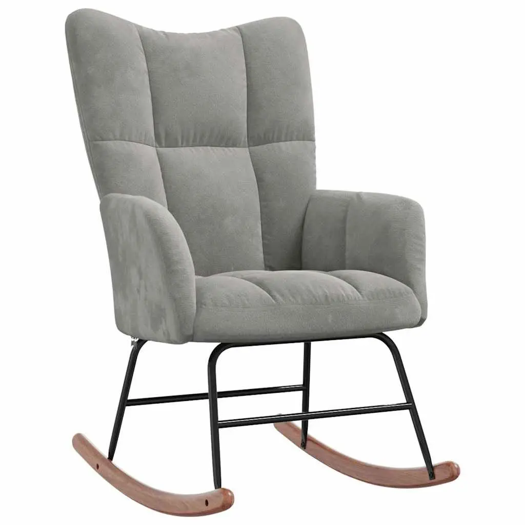 Rocking Chair with Stool Living Room Light Grey Velvet